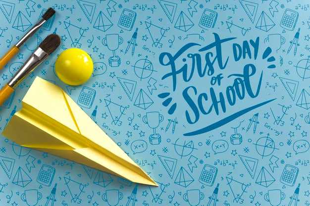 Free Top View Arrangement With Paper Airplane And Brushes Psd