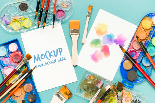 Free Top View Artistic Paint Accessories With Mock-Up Psd