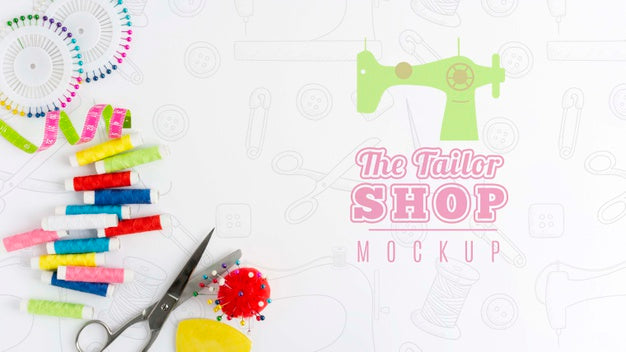 Free Top View Assortment Of Sewing Accessories With Mock-Up Psd
