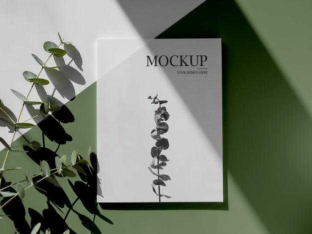 Free Top View Assortment With Magazine And Leaves Psd