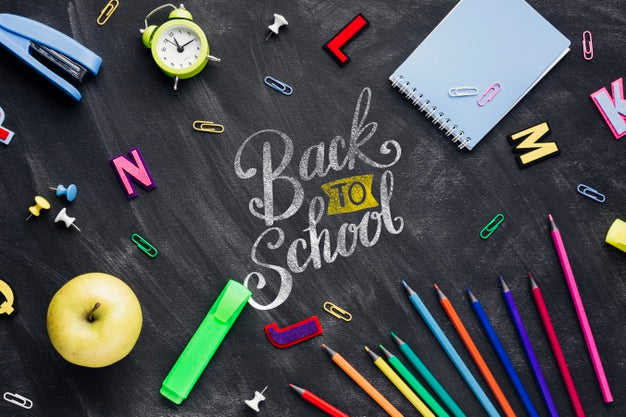 Free Top View Back To School Concept With Chalkboard Psd