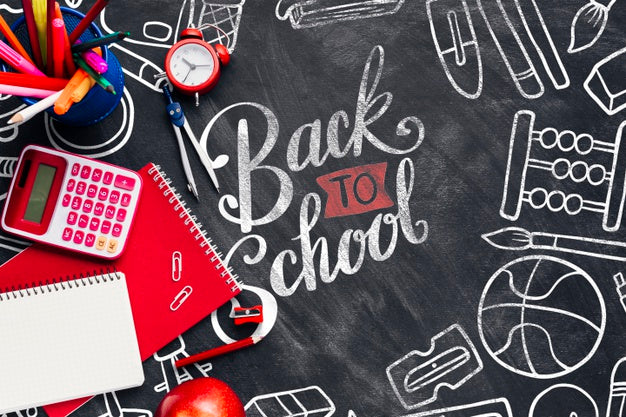 Free Top View Back To School Concept With Chalkboard Psd