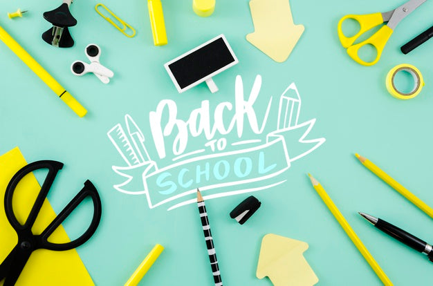Free Top View Back To School With Blue Background Psd