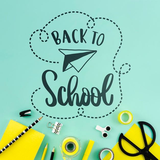 Free Top View Back To School With Blue Background Psd