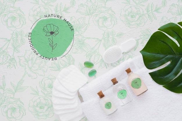 Free Top View Bath Concept With Toiletries Psd