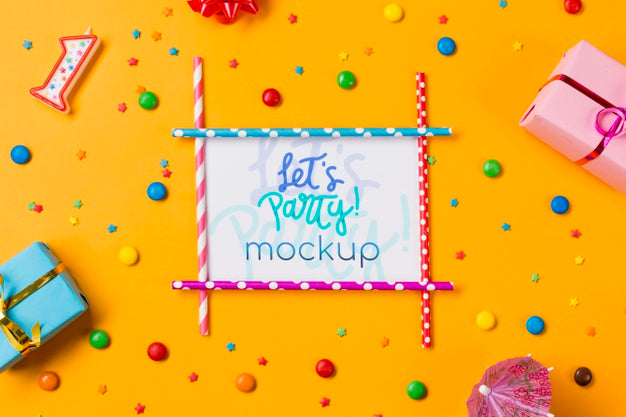 Free Top View Birthday Concept With Sweets Psd