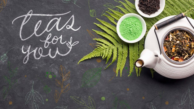 Free Top View Ceramic Tea Pot With Delicious Herbs Psd