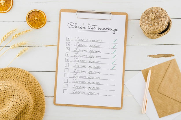 Free Top View Clipboard With Check List Mock-Up Psd