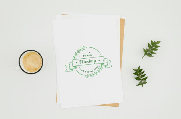 Free Top View Coffee And Botanical Mock-Up Psd