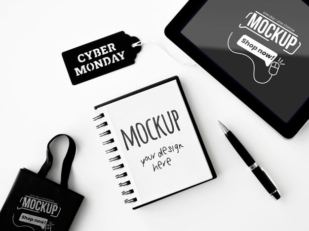 Free Top View Cyber Monday Promo Mock-Up Psd