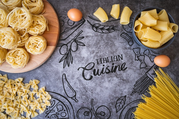 Free Top View Delicious Pasta And Eggs Psd