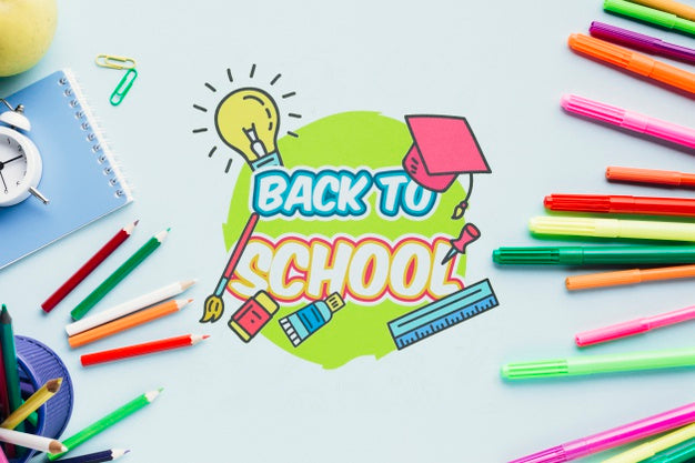 Free Top View Desk Concept With School Supplies Psd