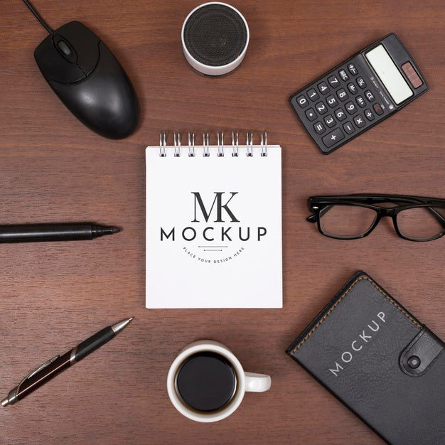 Free Top View Desk Mock-Up With Calculator Psd