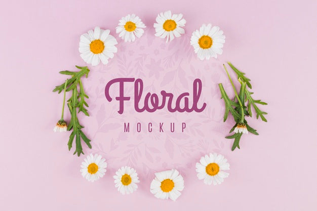 Free Top View Floral And Leaves Mock-Up Psd