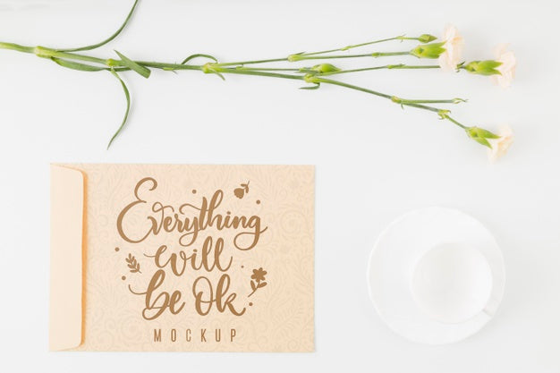Free Top View Floral Mock-Up Motivational Quote Psd