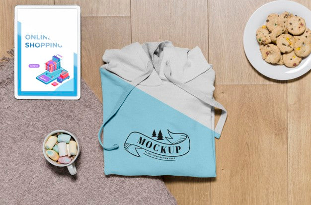 Free Top View Folded Hoodie Mock-Up With Snacks Psd