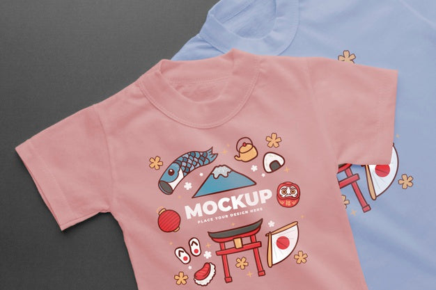Free Top View Japanese T-Shirt Mock-Up Arrangement Psd