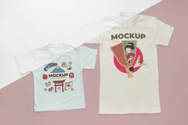 Free Top View Japanese T-Shirt Mock-Up Assortment Psd