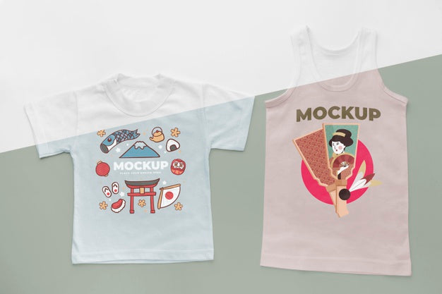 Free Top View Japanese T-Shirt Mock-Up Psd