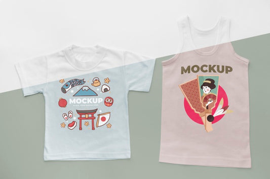 Free Top View Japanese T-Shirt Mock-Up Psd