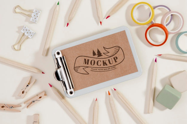 Free Top View Messy Assortment With Stationery Elements Psd