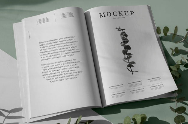 Free Top View Nature Magazine Cover Mock-Up With Leaves Assortment Psd