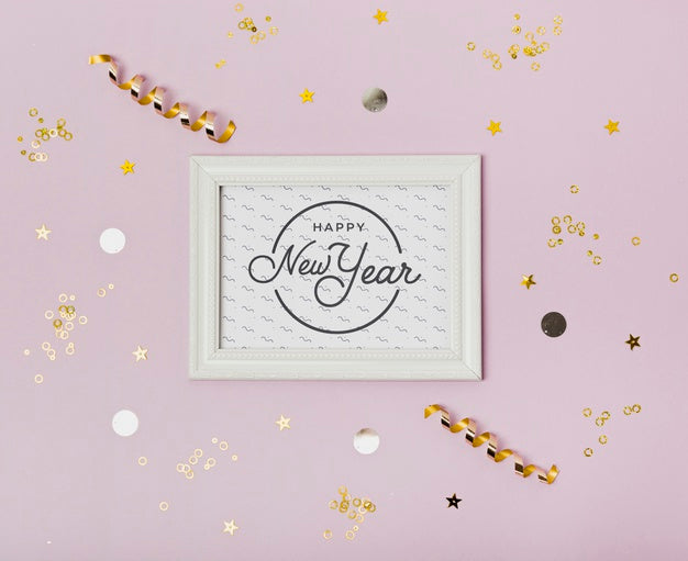 Free Top View New Year Minimalist Lettering On White Frame Psd