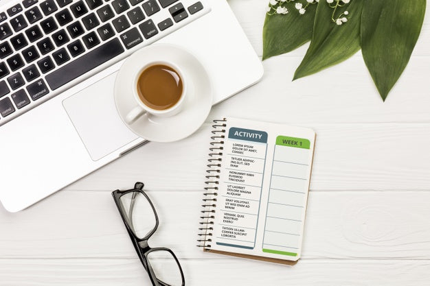 Free Top View Notebook With Activity And Weekly Planner Psd