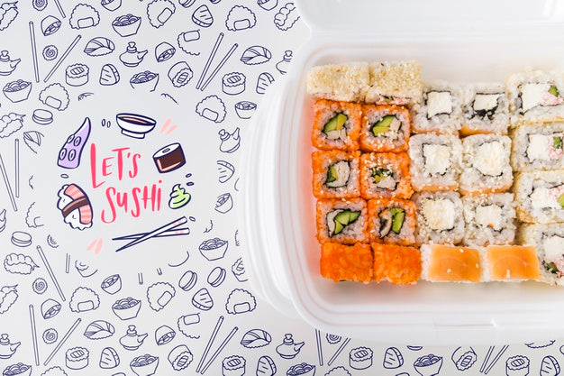Free Top View Of Arrangements Of Sushi Psd