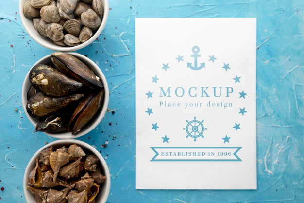 Free Top View Of Bowls With Different Seafood Psd