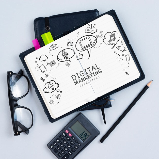 Free Top View Of Calculator And Notebook Psd