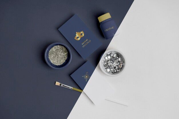 Free Top View Of Carnival Invitations With Beads And Paint Brush Psd