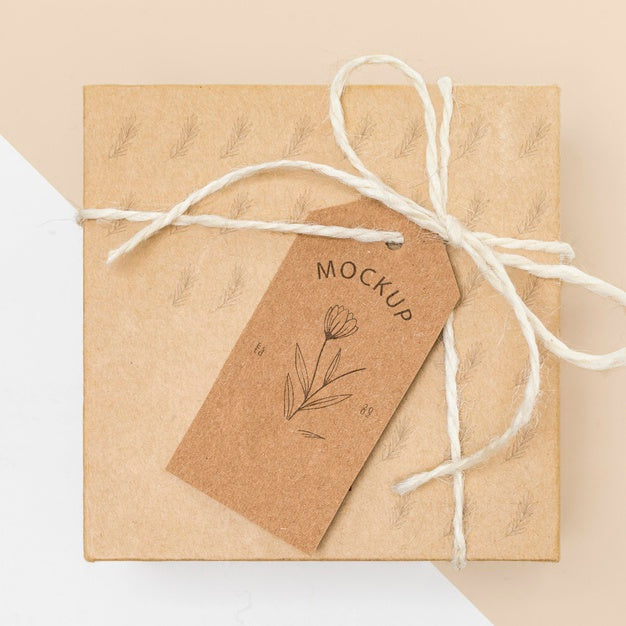 Free Top View Of Eco Friendly Wrapped Gift Box Mock-Up Psd