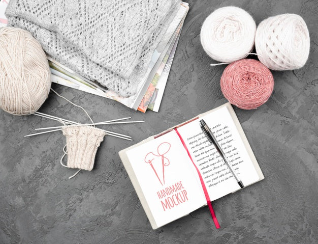 Free Top View Of Knitting Concept Mock-Up Psd