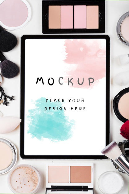 Free Top View Of Makeup Mock-Up Concept Psd
