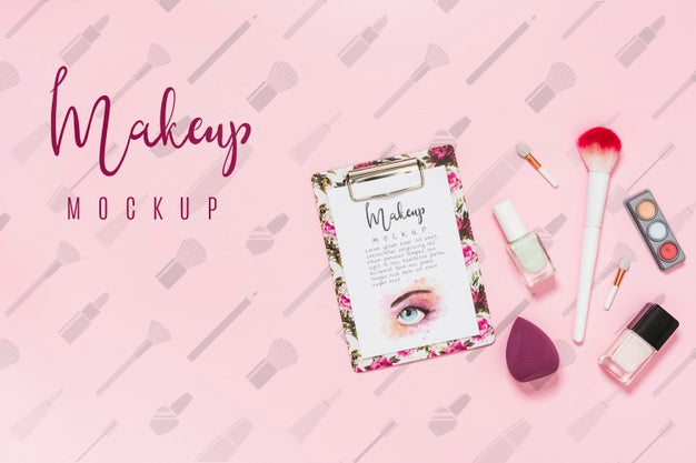 Free Top View Of Makeup Mock-Up Concept Psd