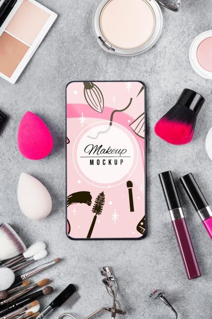 Free Top View Of Makeup Mock-Up Concept Psd