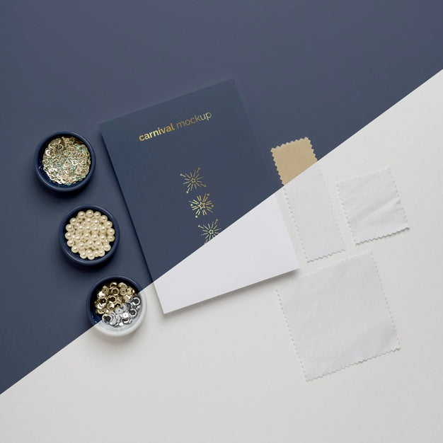 Free Top View Of Minimalistic Carnival Invitation With Assortment Of Beads Psd