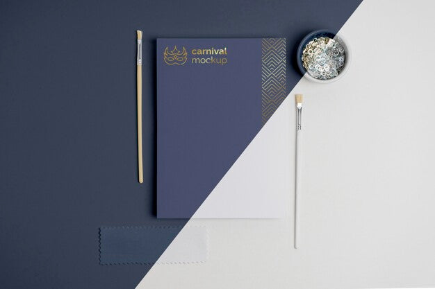 Free Top View Of Minimalistic Carnival Invitation With Paint Brush And Beads Psd