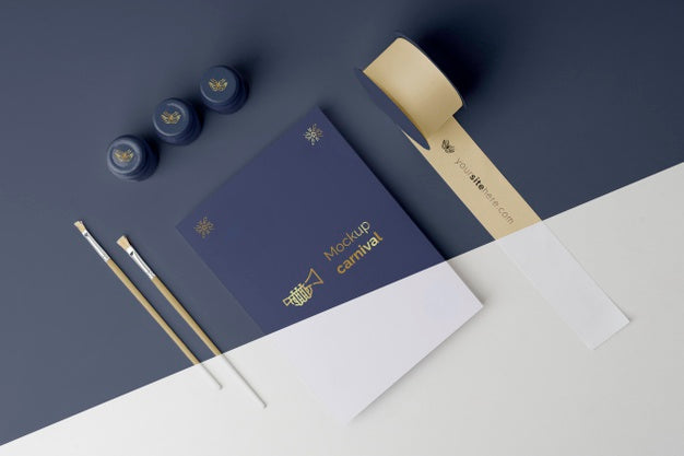 Free Top View Of Minimalistic Carnival Invitation With Paint Brushes Psd