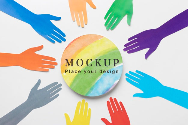 Free Top View Of Rainbow Colored Hands For Diversity Psd