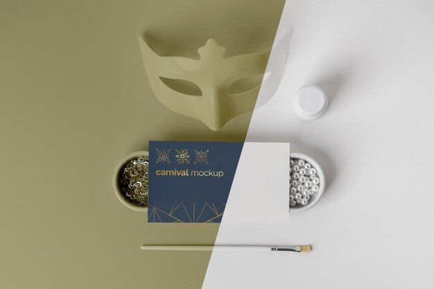 Free Top View Of Simplistic Carnival Invitation With Mask And Assortment Of Beads Psd