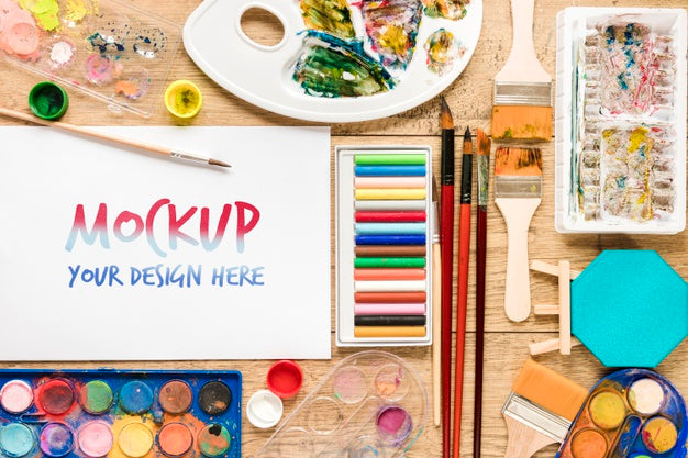 Free Top View Paint Brushes Collection With Mock-Up Psd