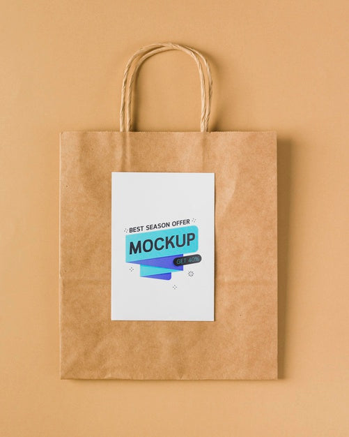 Free Top View Paper Bag Mock-Up With Handles Psd