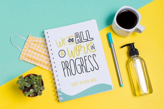 Free Top View School Supplies With Medical Mask And Hand Sanitizer Psd