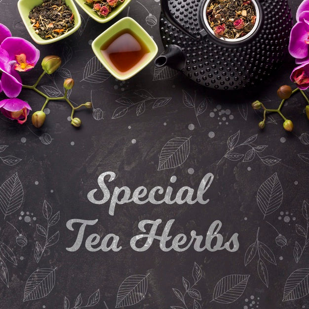 Free Top View Special Tea Herbs And Flowers Psd