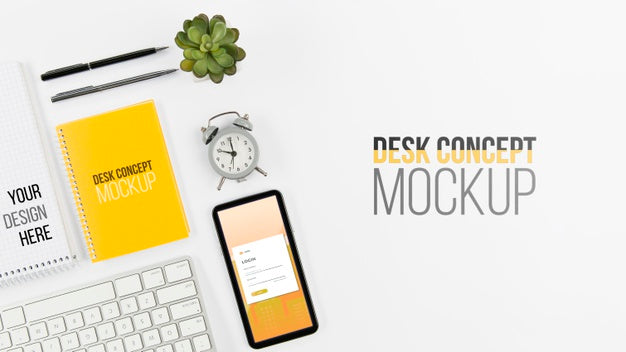 Free Top View Stationery Minimal Desk Concept Psd