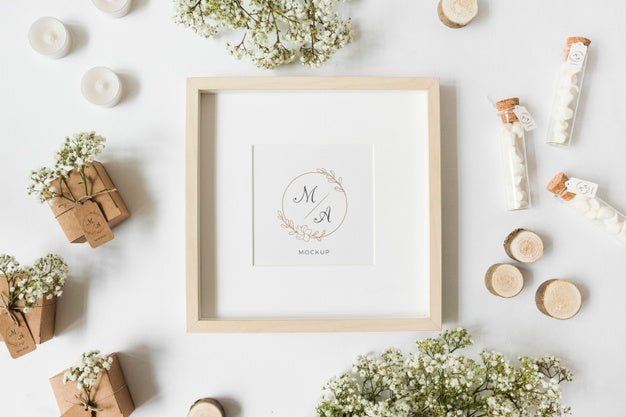 Free Top View Stationery Wedding Frame With Mock-Up Psd