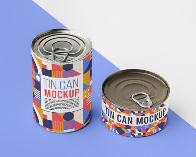 Free Top View Tin Cans Arranged On Table Psd