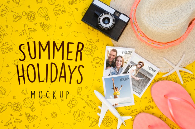 Free Top View Travel Concept With Hat Psd